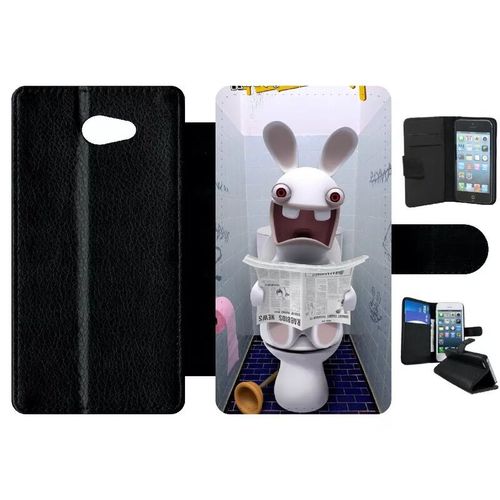 Etui A Rabat - Lapin Cretin Au Toilette - Compatible Avec Sony Xperia M2 - Simili-Cuir - Bord Noir