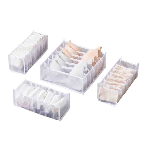 Organisateur de tiroir à vêtements pliable pour sous-vêtements, soutien-gorge, chaussettes, paquet de 4 Blanc