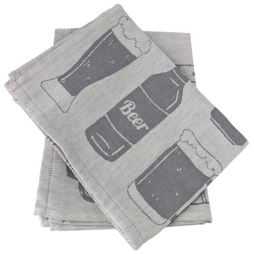 Lot De 2 Torchons De Cuisine Pur Coton 50x70 Cm Beer Motifs De Bières Gris