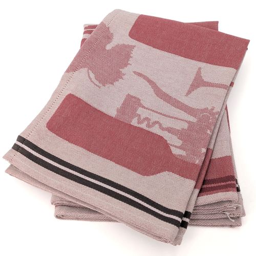 Lot De 2 Torchons De Cuisine Pur Coton 50x70 Cm Vitis Motifs Viticole Rouge