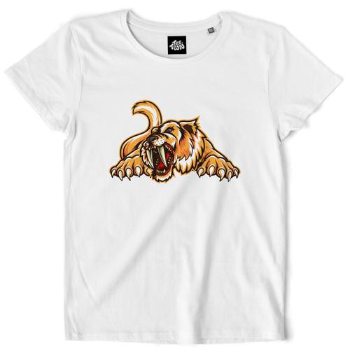 Teetown - T Shirt Femme - Dent De Sabre - Dents Carnivore Fantastique Loup Griffe Tigre - 100% Coton Bio