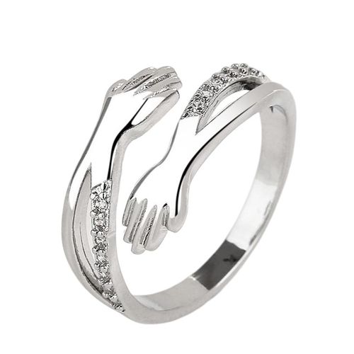 Bague À Câlins Pour Homme Et Femme Avec Mains Câlins Et Pierres De Zircon Argent