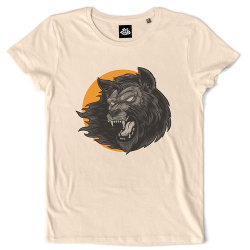 Teetown - T Shirt Femme - Loup Garou - Wolf Halloween Animal Changeforme Transformation Lune - 100% Coton Bio