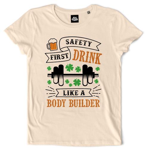 Teetown - T Shirt Femme - Drink Like A Body Builder - Muscles Muscular Work Gym Ironman Saint Patricks Day - 100% Coton Bio