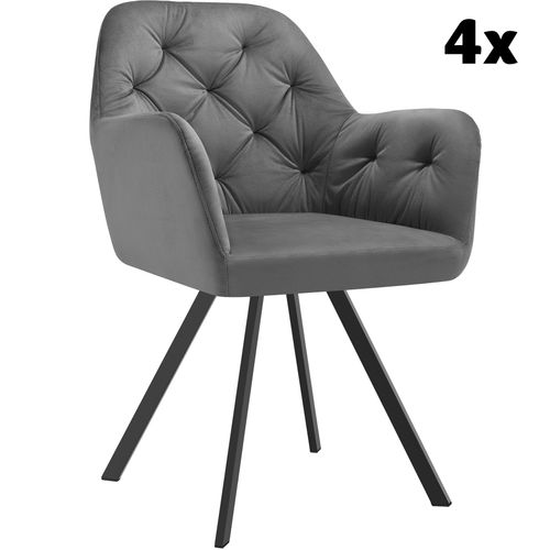 Lot 4 Fauteuils Pivotants 180° Velours Rembourrés Motif Matelassé Gris