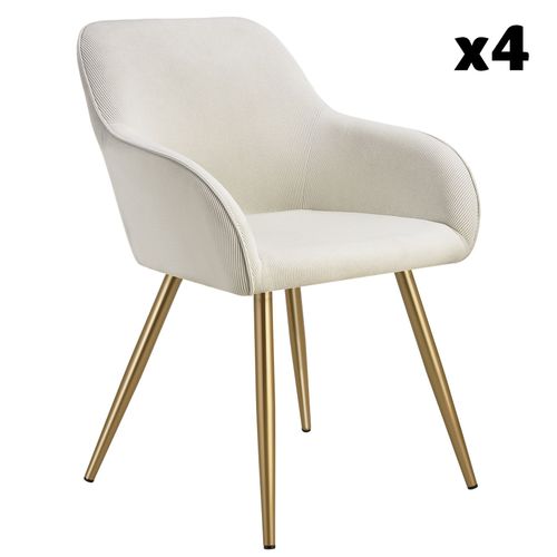 Lot 4 Chaises Élégantes Aspect Corde Forme Ergonomique Crème/Doré