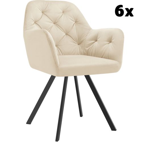 Lot 6 Fauteuils Pivotants 180° Velours Rembourrés Matelassés Crème