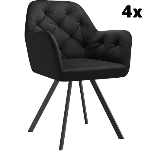 Lot 4 Fauteuils Pivotants 180° Velours Rembourrés Motif Matelassé Noir