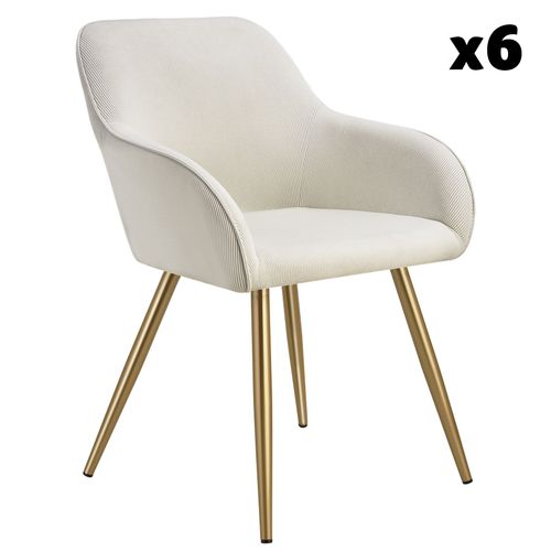 Lot 6 Chaises Élégantes Aspect Corde Forme Ergonomique Crème/Doré