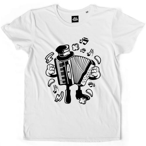 Teetown - T Shirt Homme - Monsieur Accordéon - Concert Instrument Musique Marrant Flûte Drôle Groupe Guitare - 100% Coton Bio