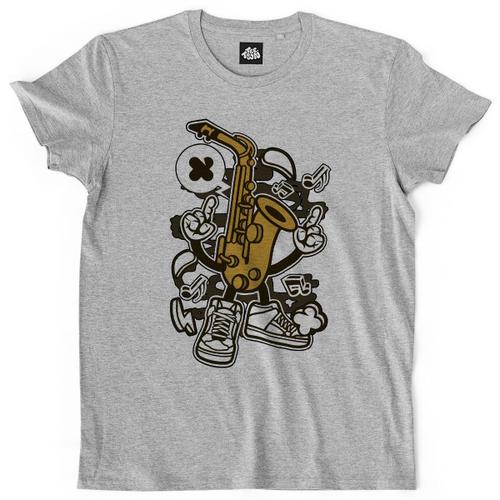 Teetown - T Shirt Homme - Monsieur Saxophone - Concert Instrument Musique Chanson Groupe Chanteur Batterie - 100% Coton Bio