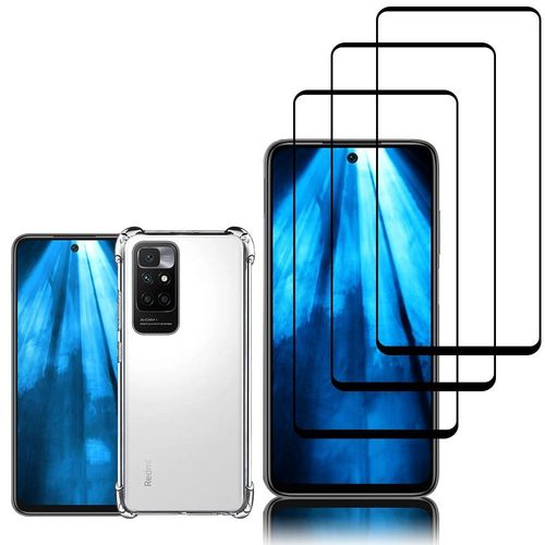 Coque Silicone Tpu Souple Pour Xiaomi Redmi 10 Prime 6.5" Anti-Choc Ultra Résistant Avec Coins Renforcés - Transparent + 3 Films Verre Trempé - Noir