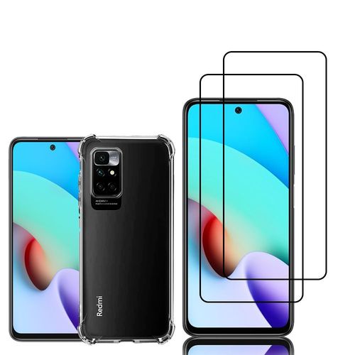 Coque Silicone Tpu Souple Pour Xiaomi Redmi 10 Prime 2022 6.5" Anti-Choc Ultra Résistant Avec Coins Renforcés - Transparent + 2 Films Verre Trempé - Noir