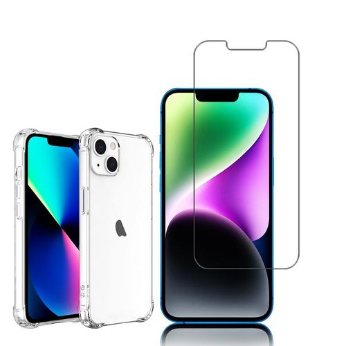 Coque Silicone Tpu Souple Pour Apple Iphone 14 6.1" Anti-Choc Ultra Résistant Avec Coins Renforcés - Transparent + 1 Film Verre Trempé - Transparent