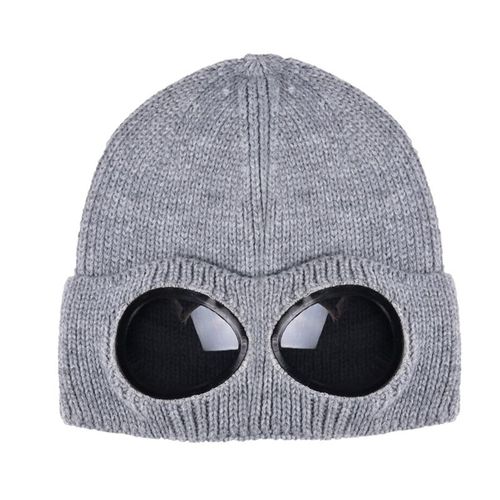 Bonnet Tricoté Chaud D'hiver, Bonnet De Course Avec Lunettes Gris