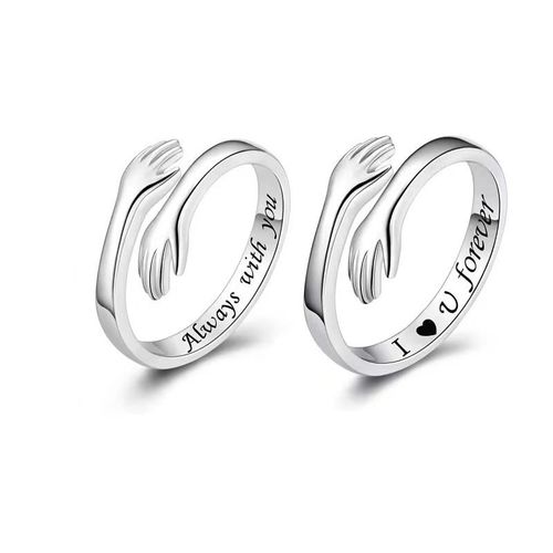 2 Pièces Amour Câlin Ouvert Bague Inf Couple Amant Déclaration Créative Argent