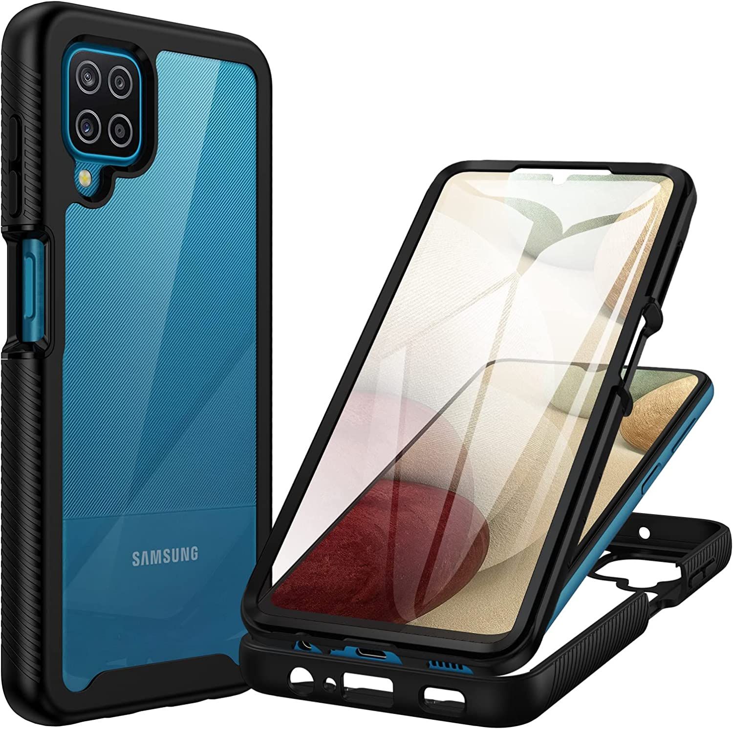 Coque Samsung A12 M12, Coque Samsung A12 M12 Coque Antichoc À 360 Degrés Avec Protecteur D'écran Intégré Coque Double Face Transparente Robuste Pour Samsung Galaxy A12 M12 Noir