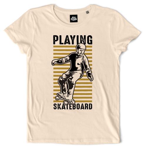 Teetown - T Shirt Femme - Skateboard - Skating Skate Skater Sport Tony Hawk Longboard - 100% Coton Bio