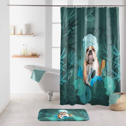 Paris Prix - Rideau De Douche "Doggy Zen" 180x200cm Vert