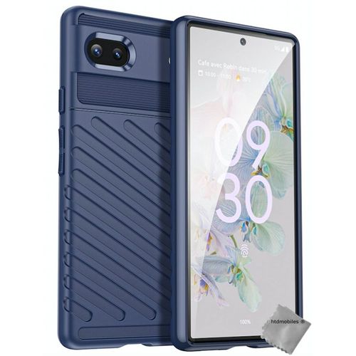 Coque Pour Google Pixel 6a 5g - Housse Etui Silicone Gel Thunder + Film Ecran - Bleu Fonce