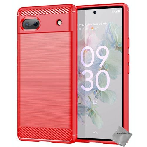 Coque Pour Google Pixel 6a 5g - Housse Etui Silicone Gel Carbone + Verre Trempe - Rouge