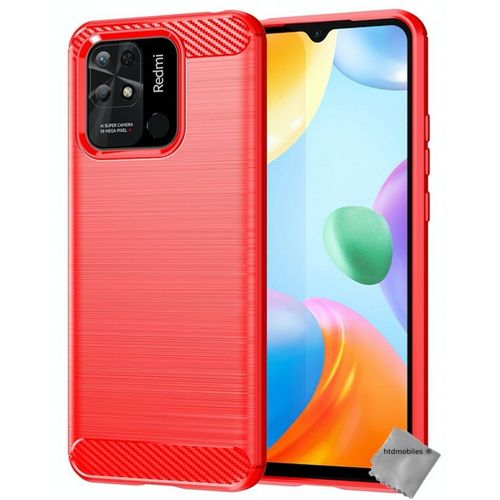 Coque Pour Xiaomi Redmi 10c - Housse Etui Silicone Gel Carbone + Verre Trempe - Rouge