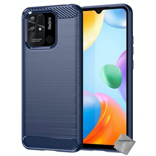 Coque Pour Xiaomi Redmi 10c - Housse Etui Silicone Gel Carbone + Verre Trempe - Bleu Fonce