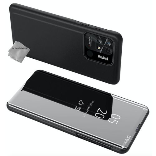 Housse Pour Xiaomi Redmi 10c - Etui Coque Portefeuille Clear View + Verre Trempe - Noir