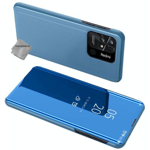 Housse Pour Xiaomi Redmi 10c - Etui Coque Portefeuille Clear View + Verre Trempe - Bleu