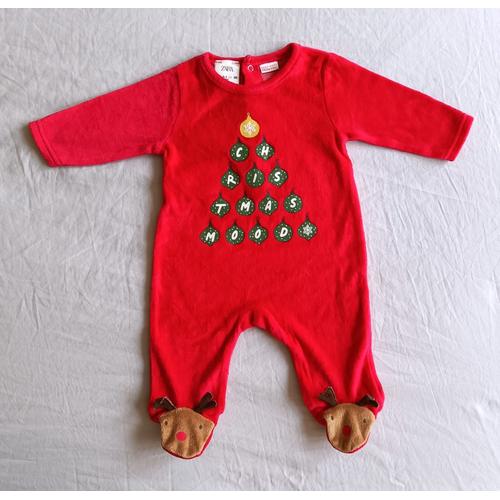 Grenouillere Pyjama De Noel Rouge. Rennes. Boules. Christmas Mood. Zara. Taille 0 - 1 Mois. 56 Cm