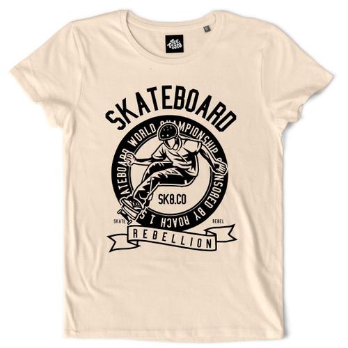 Teetown - T Shirt Femme - Skateboard Rebellion - Skate Sport Glisse Tony Hawk Longboard Champion Sk8 - 100% Coton Bio
