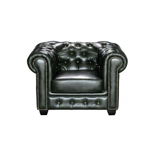 Fauteuil Chesterfield Brenton 100% Cuir De Buffle - Vert Empire
