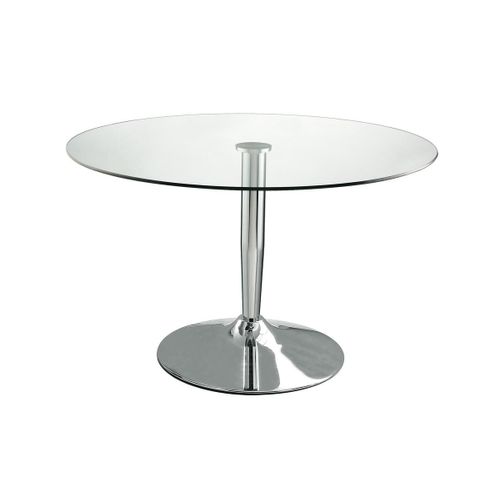 Table À Manger Ronde Nolan - 2 Couverts - Verre Trempé & Métal Chromé