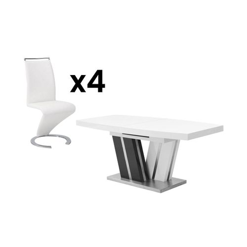 Ensemble Table Noami + 4 Chaises Twizy - Blanc Et Gris