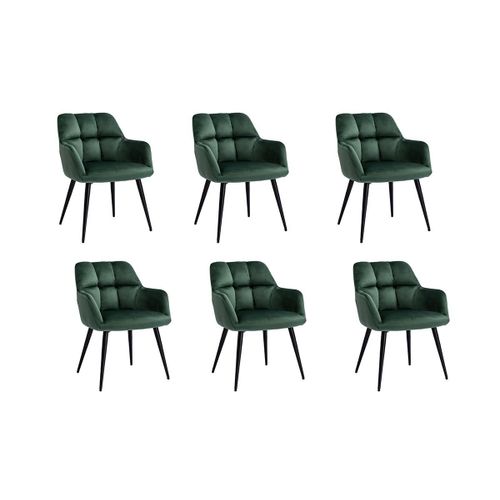 Lot De 6 Chaises Avec Accoudoirs - Velours Et Métal - Vert - Pega