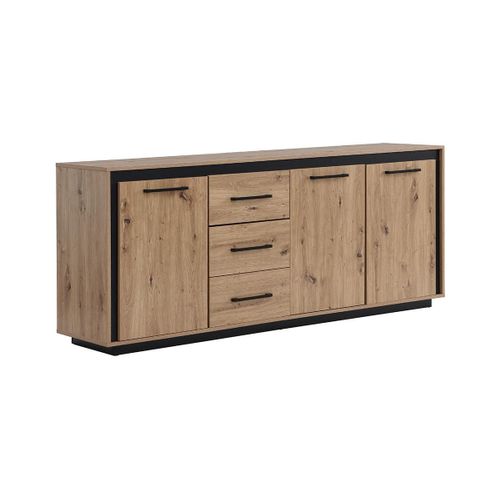 Buffet 3 Portes Et 3 Tiroirs En Mdf - Naturel Et Noir - Nalamane