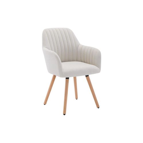 Chaise Avec Accoudoirs - Tissu Et Métal Effet Bois - Crème - Eleana