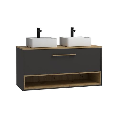 Meuble De Salle De Bain Suspendu Anthracite Avec Double Vasque - 120 Cm - Yangra