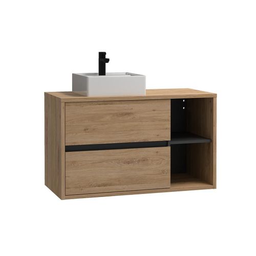 Meuble De Salle De Bain Suspendu Simple Vasque Coloris Naturel - 100 Cm - Purnal