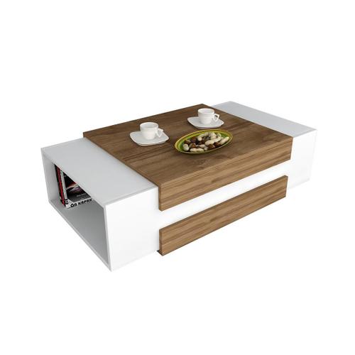 Table Basse - 2 Niches - Naturel Et Blanc - Basena