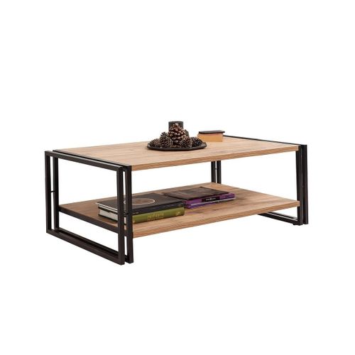 Table Basse - Double Plateau - Naturel Et Noir - Kalusi