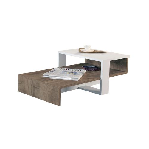 Table Basse - Double Plateau - Naturel Et Blanc - Calani