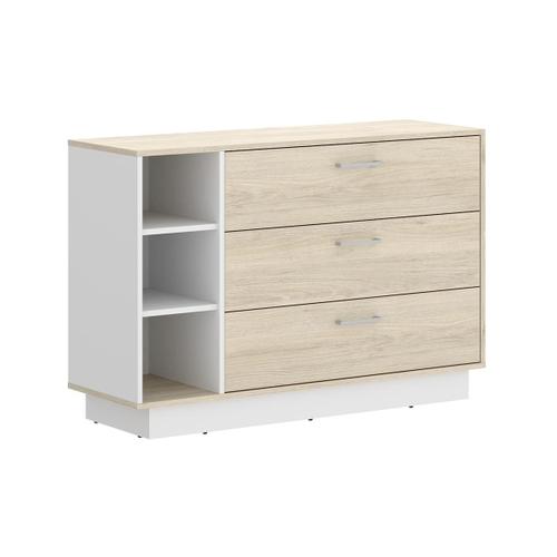 Commode 3 Tiroirs Et 3 Niches - Coloris : Naturel Et Blanc - Leandre