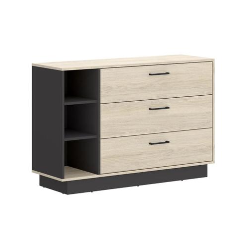 Commode 3 Tiroirs Et 3 Niches - Coloris : Naturel Et Anthracite - Leandre