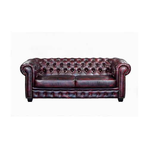Canapé Chesterfield 3 Places Brenton 100% Cuir De Buffle - Bordeaux
