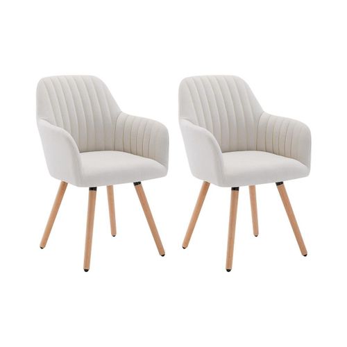 Lot De 2 Chaises Avec Accoudoirs - Tissu Et Métal Effet Bois - Crème - Eleana