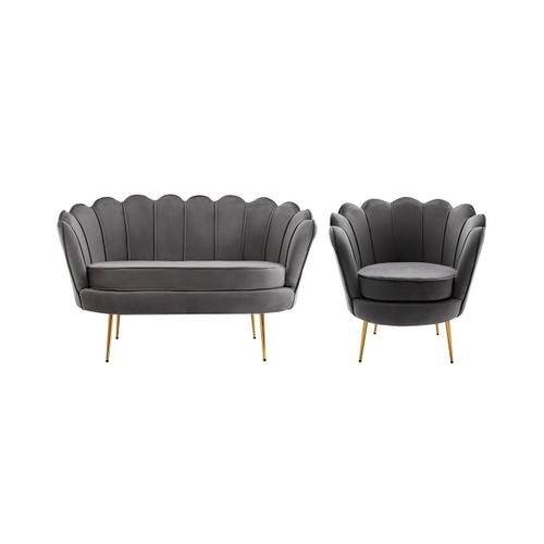 Ensemble Canapé 2 Places Et Fauteuil Coquillage En Velours Anthracite Dandelion