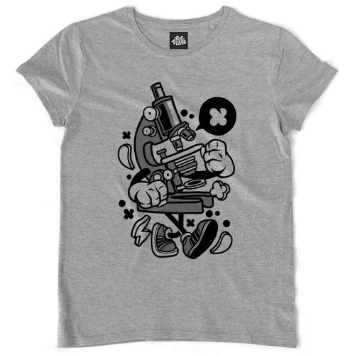 Teetown - T Shirt Femme - Monsieur Microscope - Science Recherche Zoom Chercheur Micron Biologie Laboratoire Cellule - 100% Coton Bio