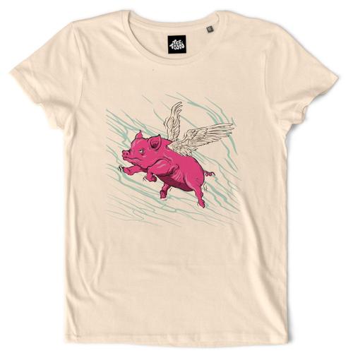 Teetown - T Shirt Femme - Cochon Volant - Nature Spider Porc Ferme Ange Magique Campagne - 100% Coton Bio