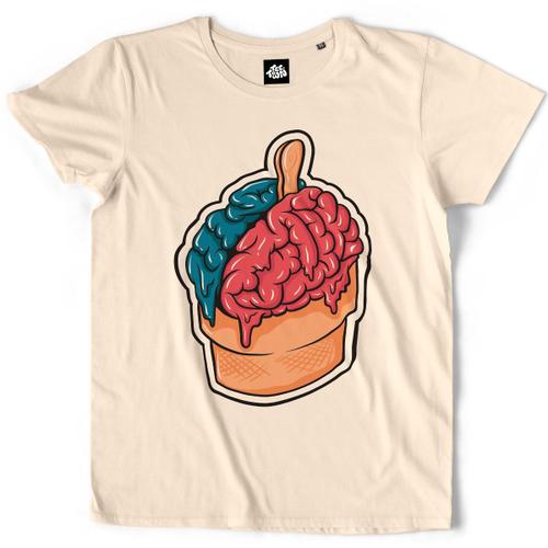 Teetown - T Shirt Homme - Icecream Brain - Graphic Sucre Freeze Cerveau Froid Glace - 100% Coton Bio